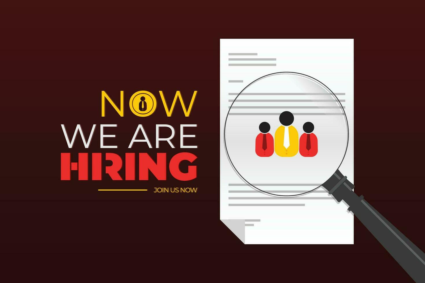 Hiring Or Now we are Hiring Vector design with magnifying glass.