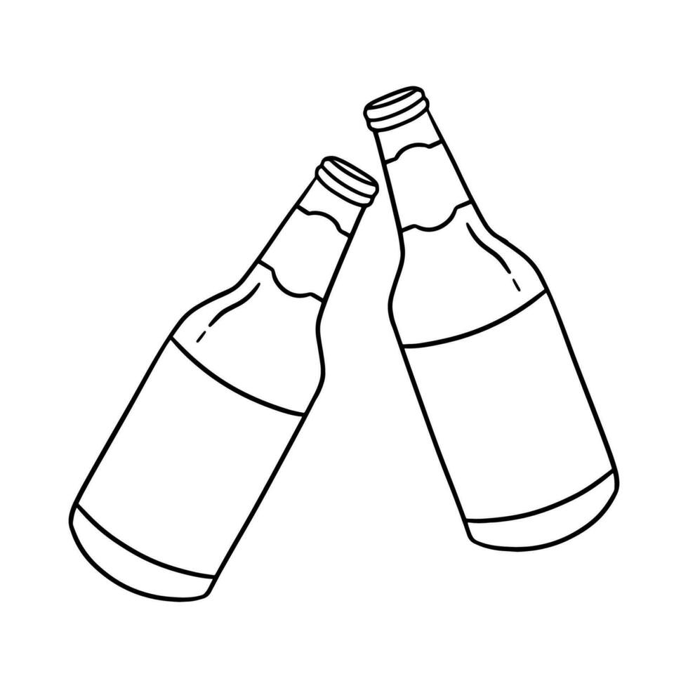 Two beer bottles. Outline illustration isolated on white background. vector