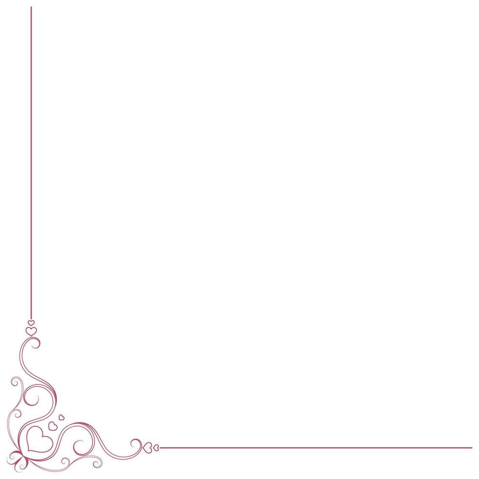 Vintage pink corners, thin lines of mid-century Victorian, black monogram frame, collection of design elements, abstract icons, simple symbols of hearts. vector