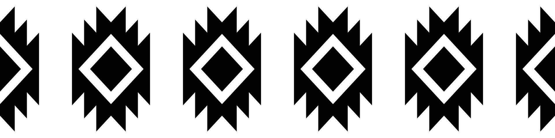 Black border. Aztec tribal seamless pattern in black and white. Abstract ethnic geometric art print design for textile template, fabric, rug, ornament, wallpaper, background, carpet. vector