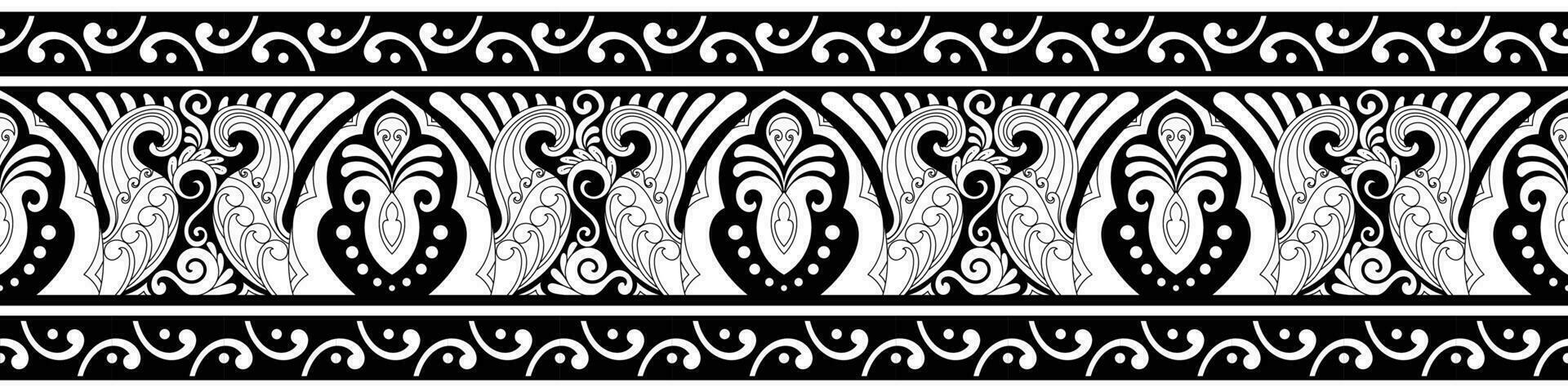 Carpet border. Seamless. Black on white. Handkerchief. Woven fabric, wallpaper. vector