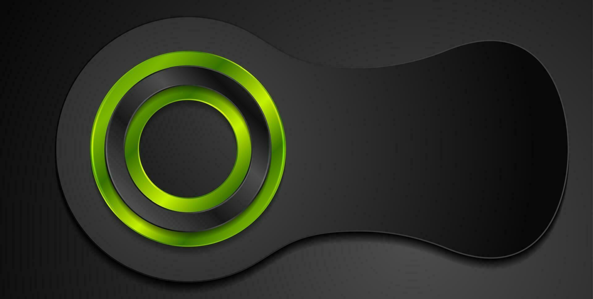 Abstract black tech banner with green glossy ring vector