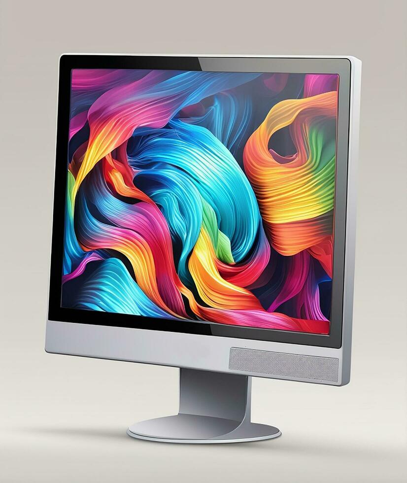 Modern colorful wide and square desktop computer monitor screen. AI