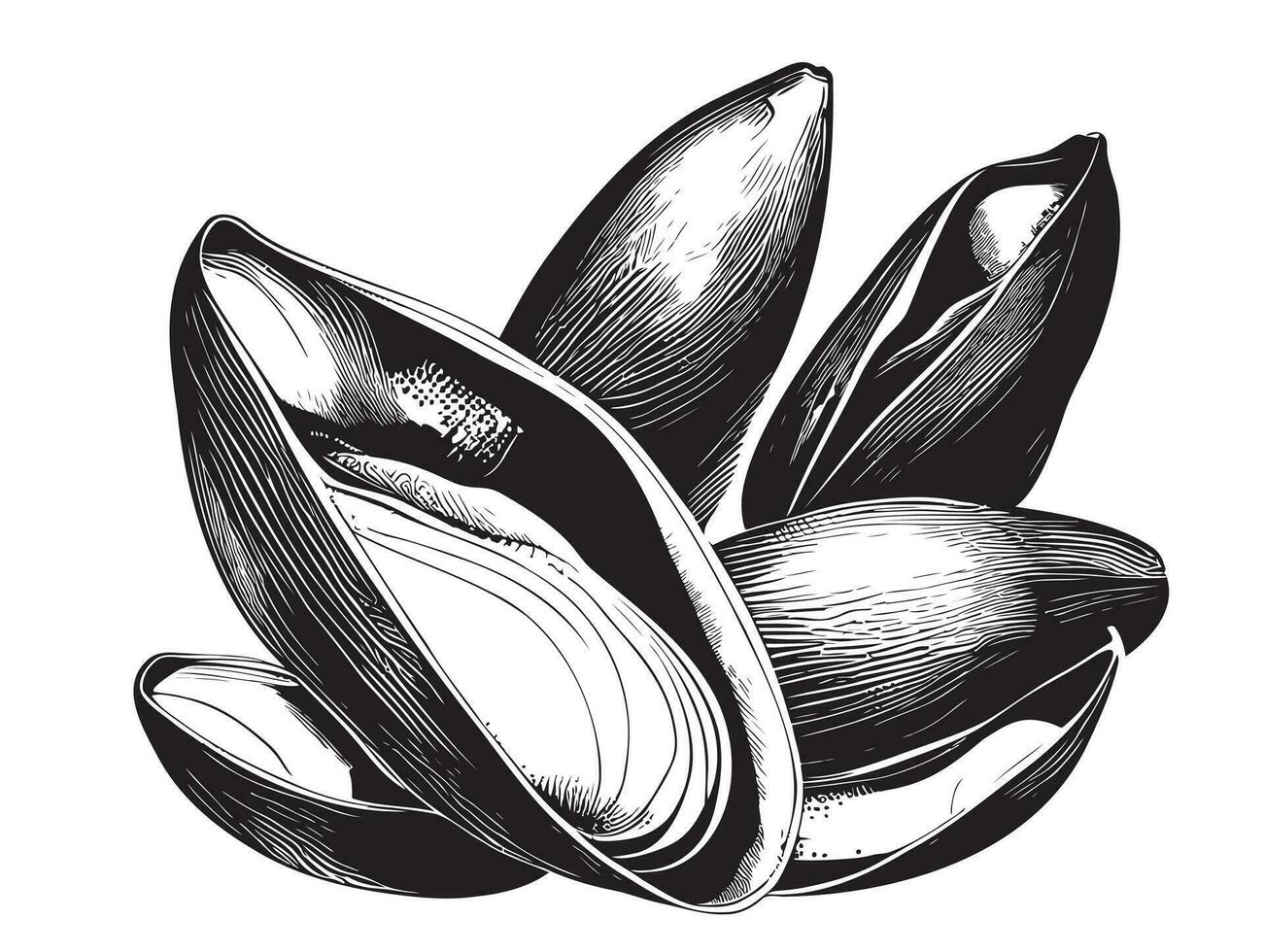 Mussels sea sketch drawn with hand vector illustration sea food