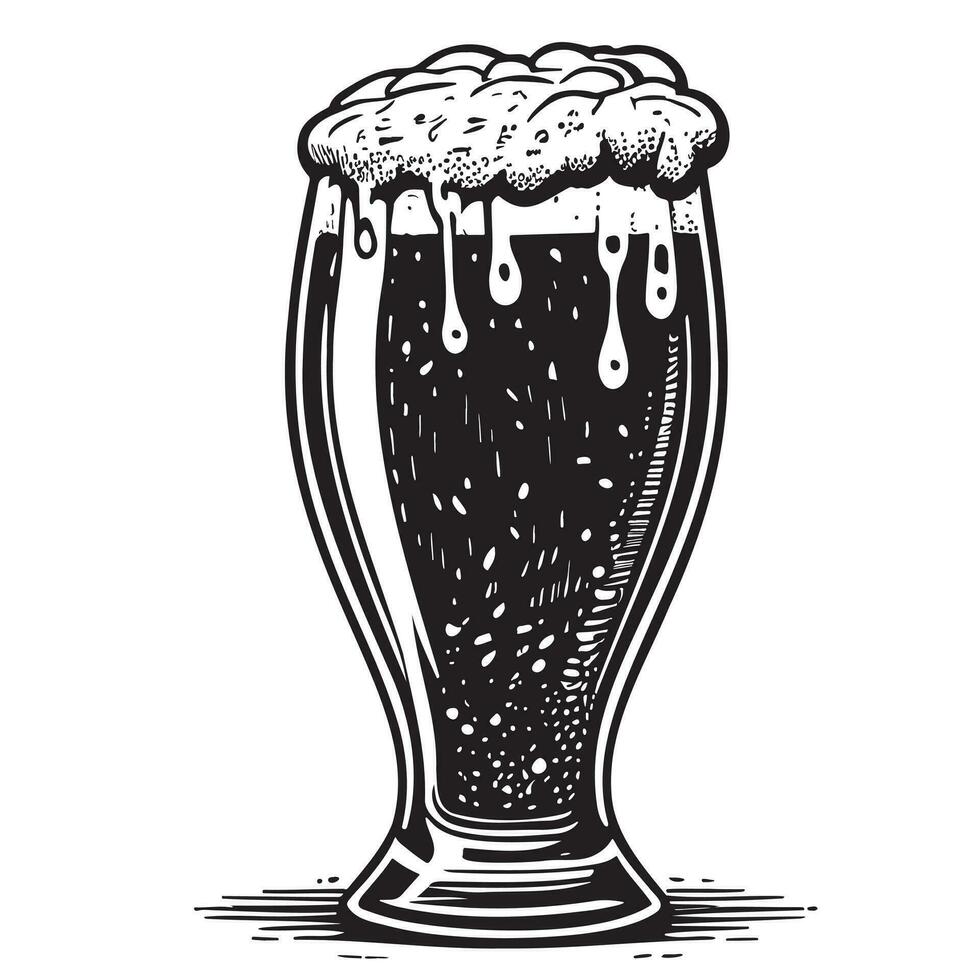 Glass of beer with foam hand drawn sketch illustration vector