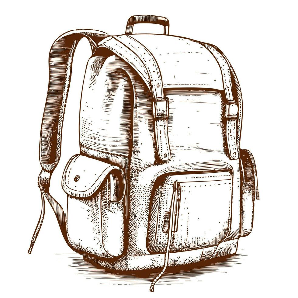 Retro backpack sketch hand drawn in doodle style Vector illustration Travel
