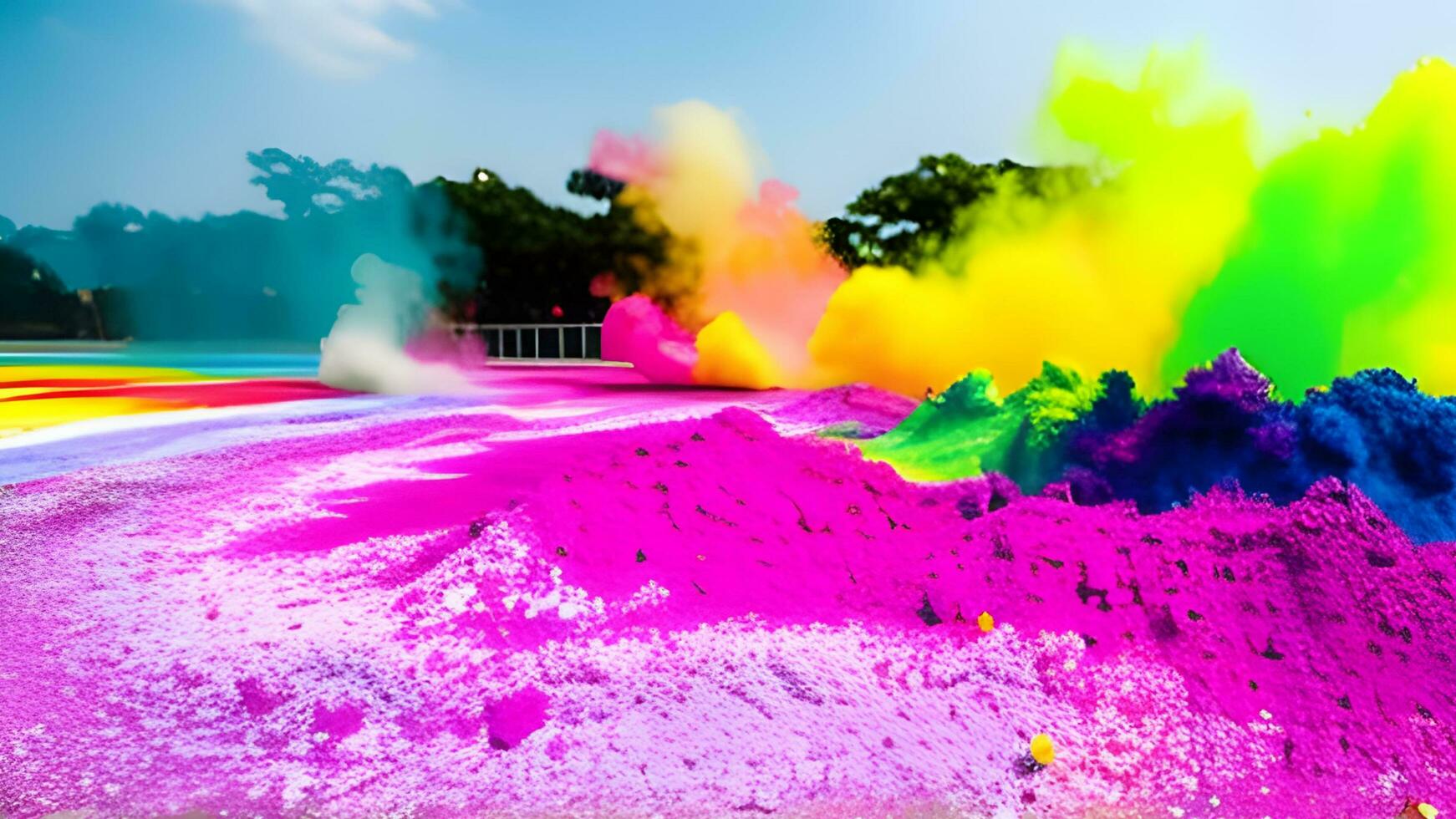 Clean and colorful rainbow holi paint color powder explosion isolated panorama background photo