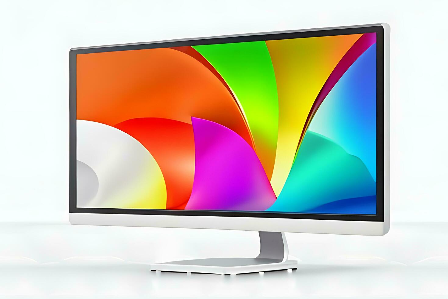 Modern colorful wide and square desktop computer monitor screen. AI