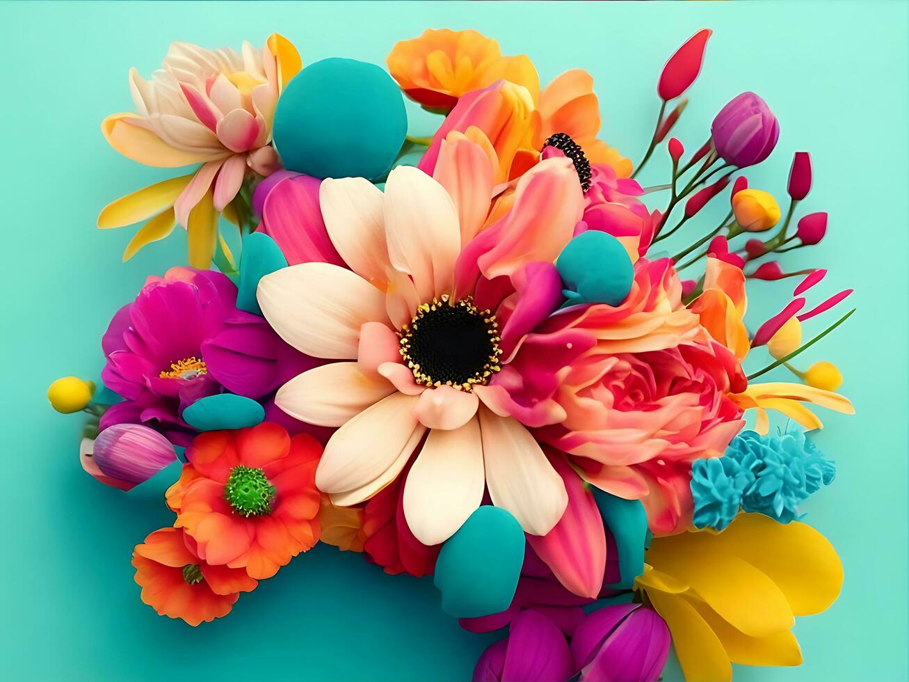 beautiful multicolored flower close-up photography with creative abstract background, generative ai photo
