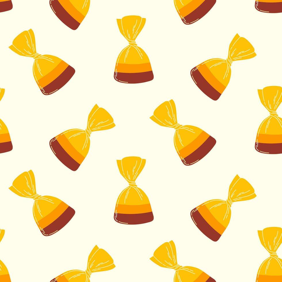 Seamless pattern of Halloween trick or treat candy pouches on isolated background. Background in traditional colours for Halloween celebration, textiles, wall papers, wrapping paper, scrapbooking. vector