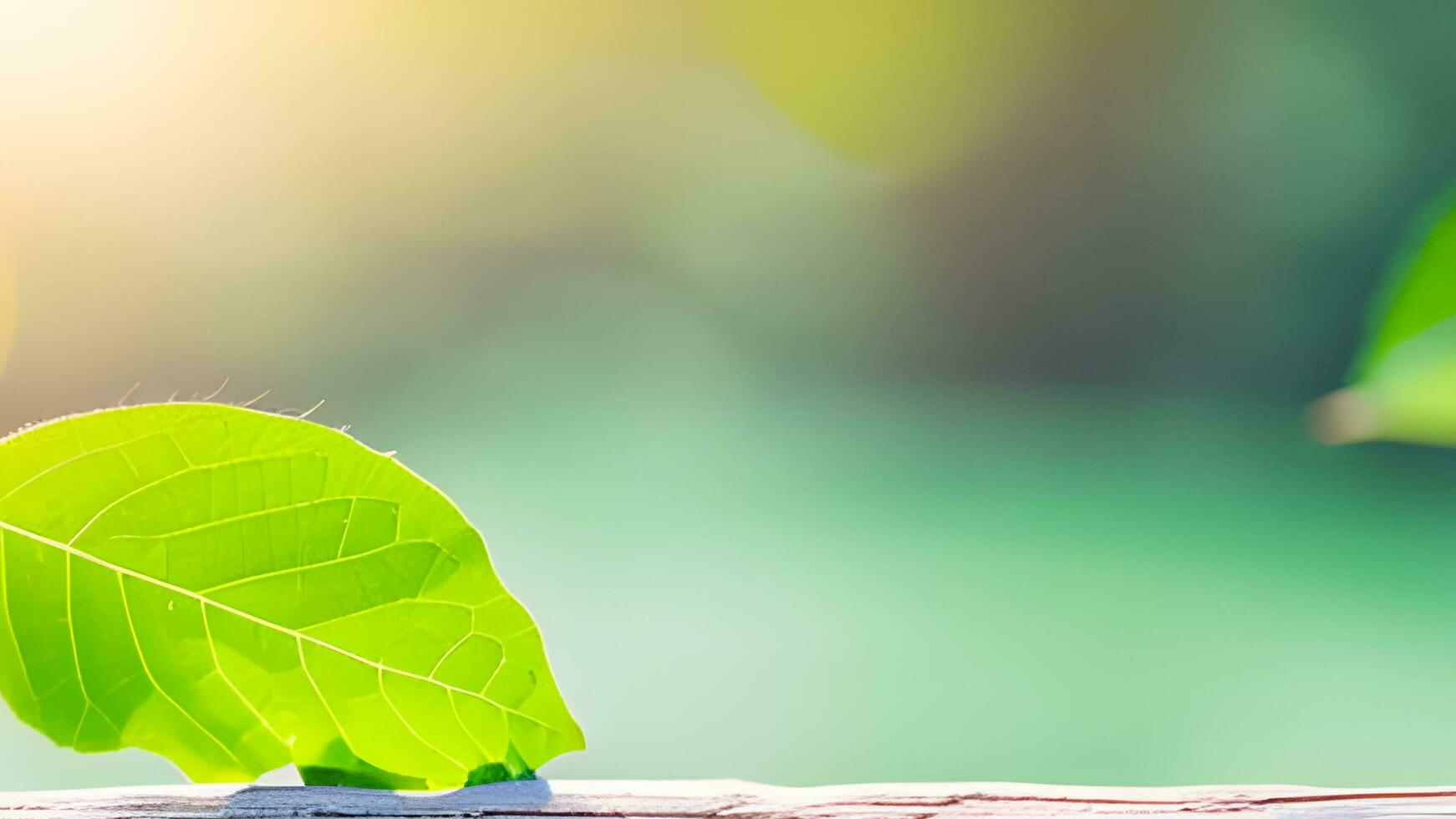 Clean beautiful and closeup of green nature leaf on blurred greenery background in garden with copy space using as background photo