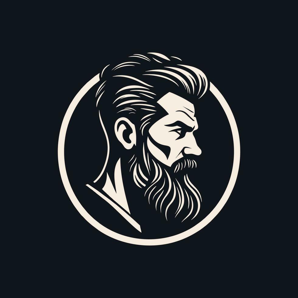 Stylish barber shop logo featuring a dashing man with a beard and mustache. vector