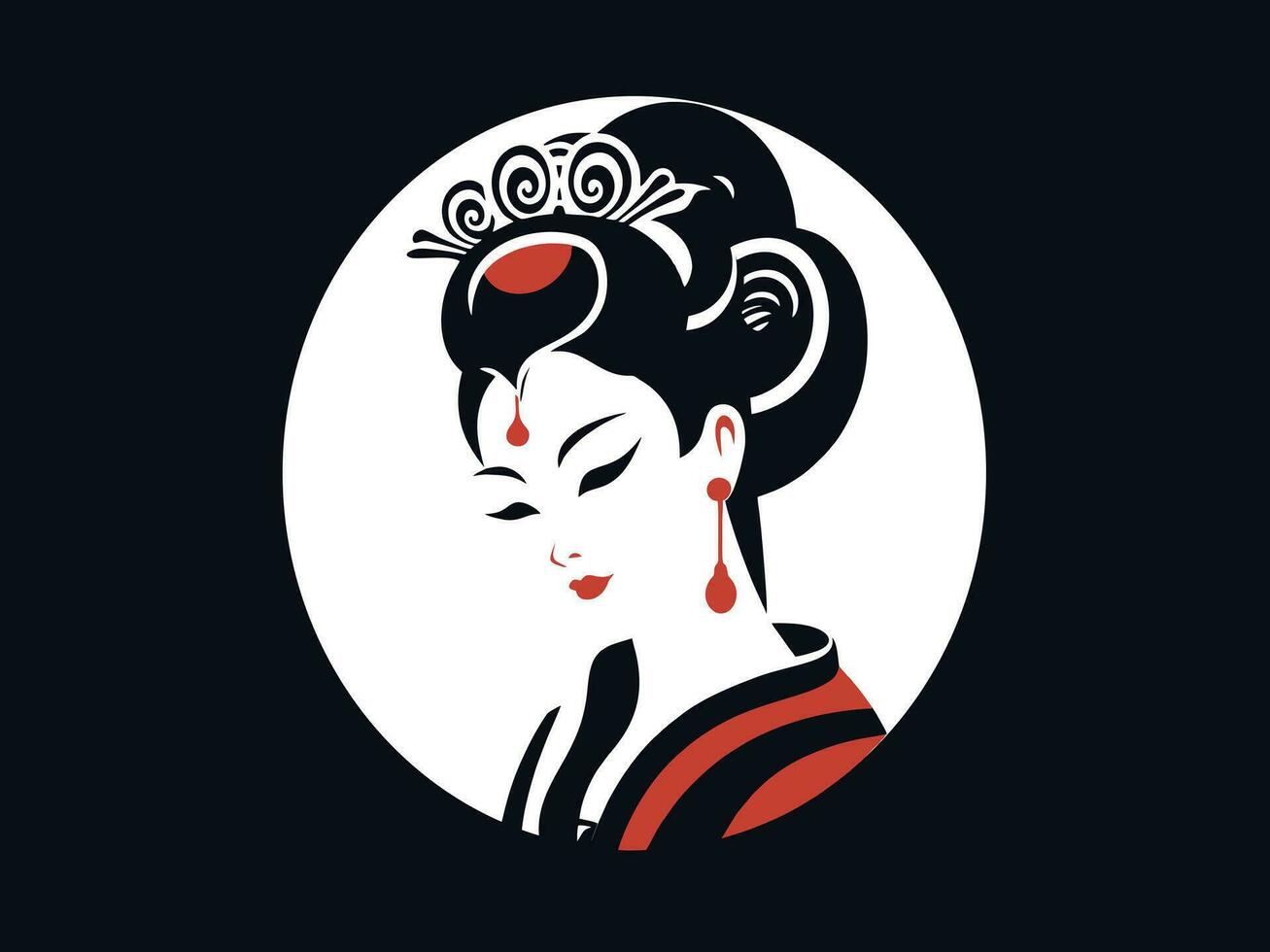 Vector illustration of a Japanese woman in a traditional kimono, emblem or logo template