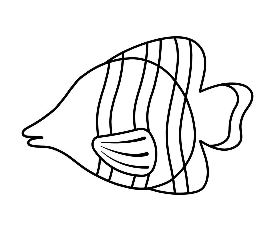 Fish Line Icon for Coloring Page Sea Animal Cartoon Vector Illustration
