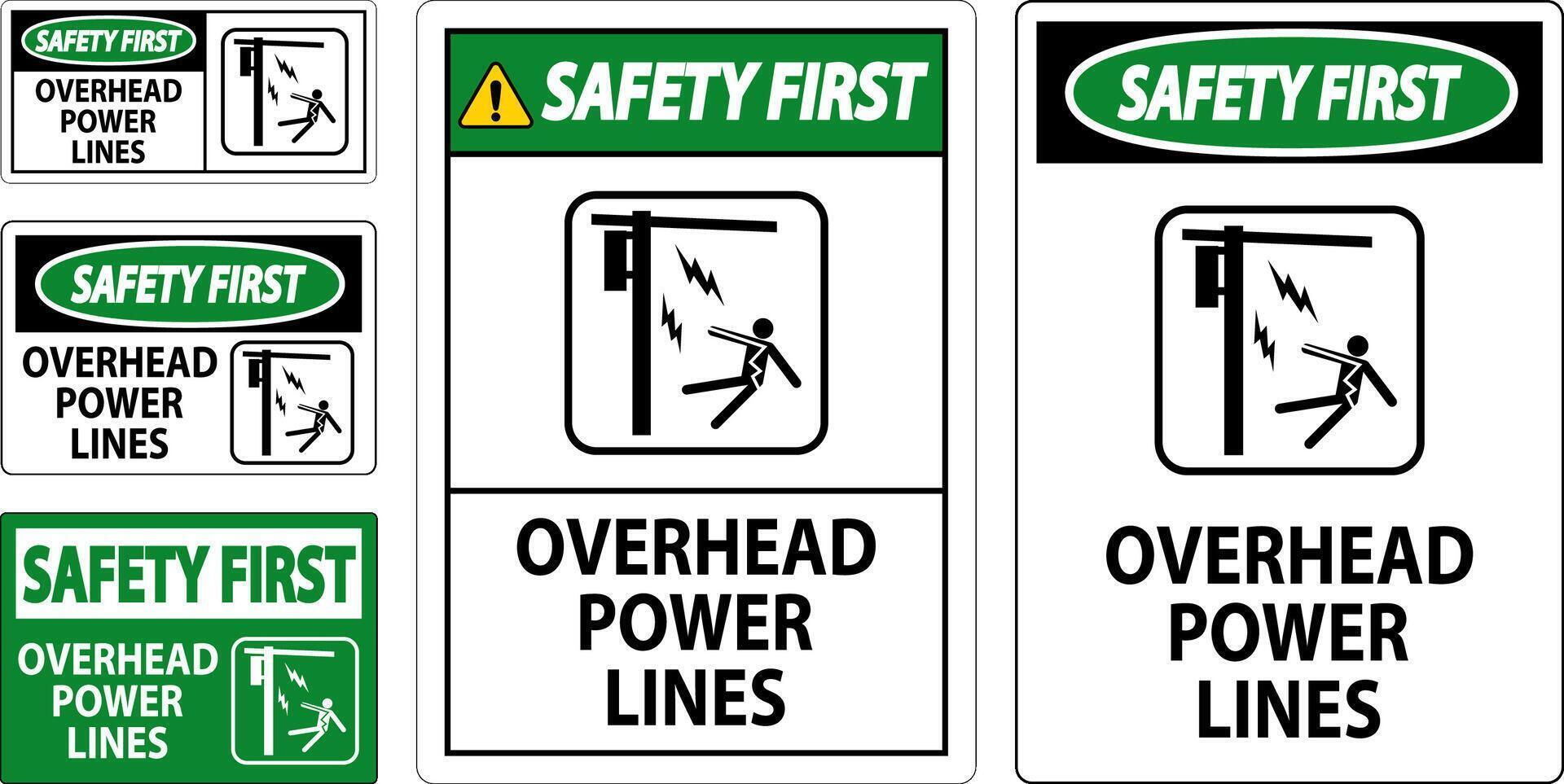 Safety First Sign Overhead Power Lines vector