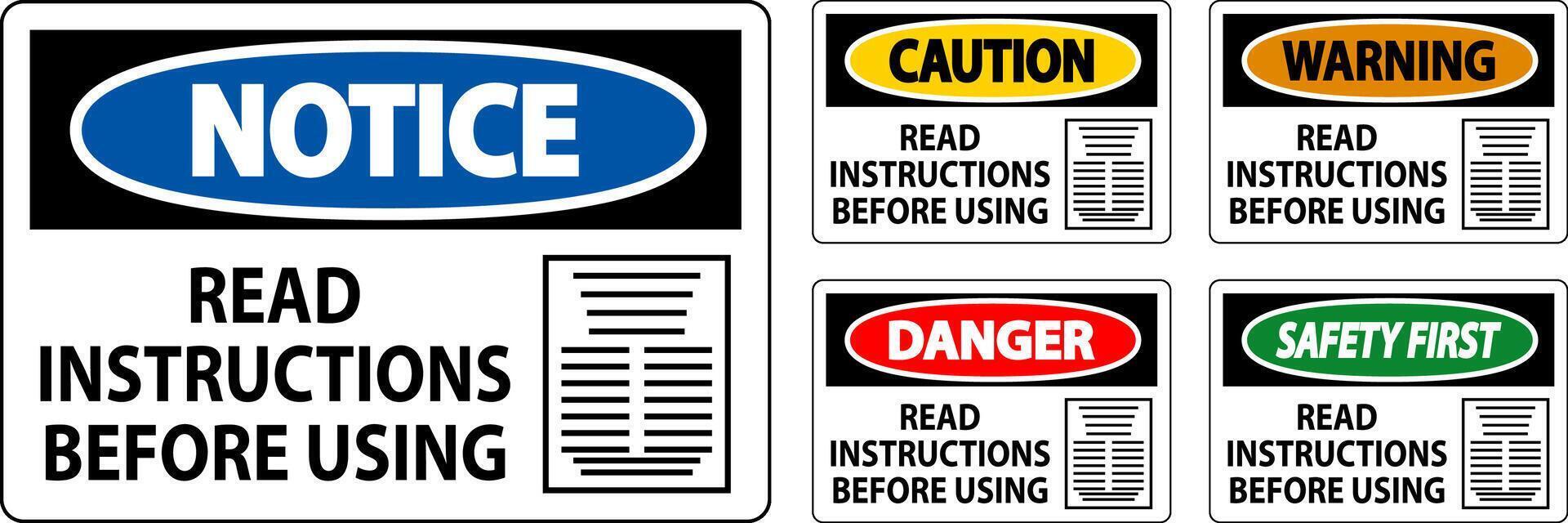 Caution Machine Sign Read Instructions Before Using vector