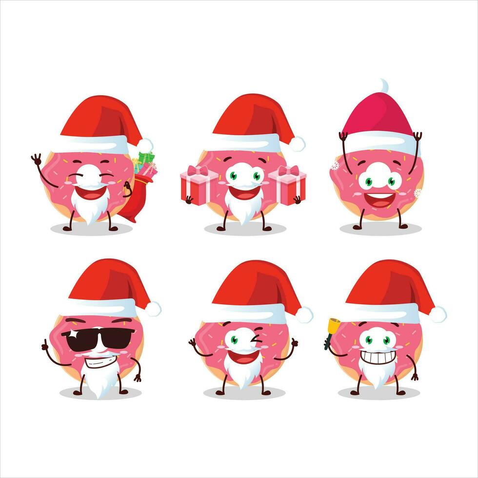 Santa Claus emoticons with strawberry donut cartoon character vector