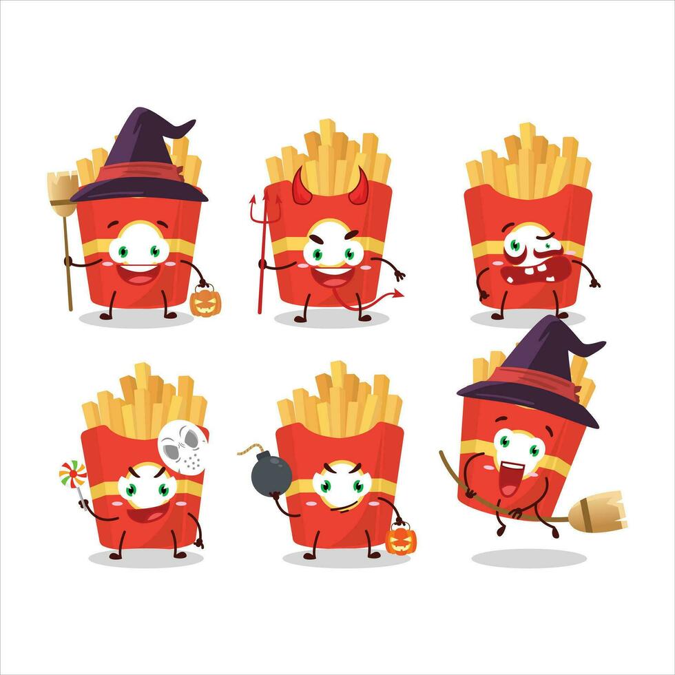 Víspera de Todos los Santos expresión emoticones con dibujos animados personaje de francés papas fritas vector