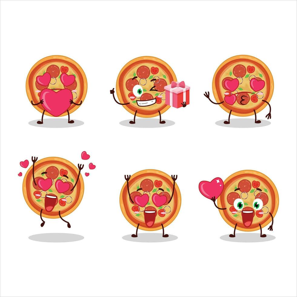 carne de vaca Pizza dibujos animados personaje con amor linda emoticon vector