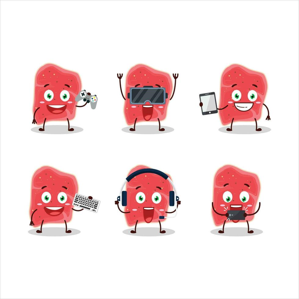 Sirloin cartoon character are playing games with various cute emoticons vector