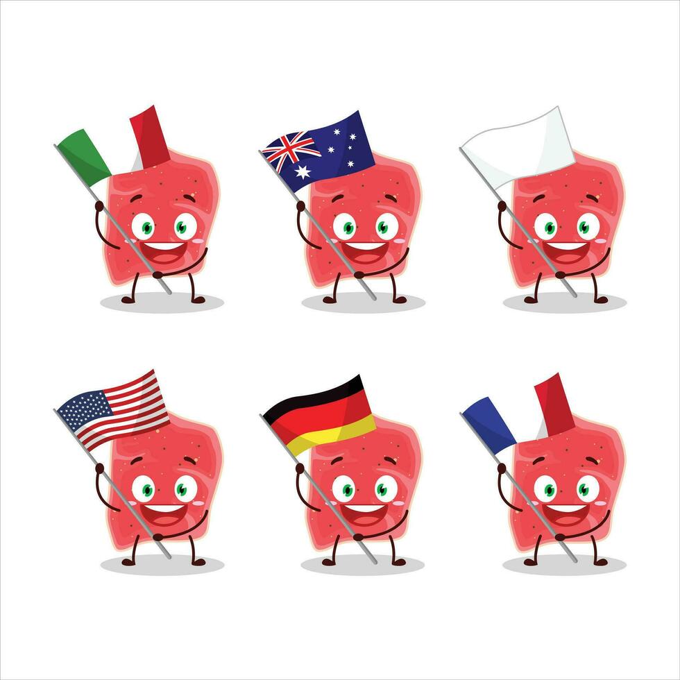 Sirloin cartoon character bring the flags of various countries vector