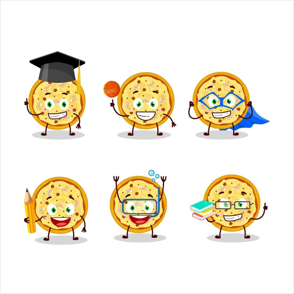 School student of marinara pizza cartoon character with various expressions vector