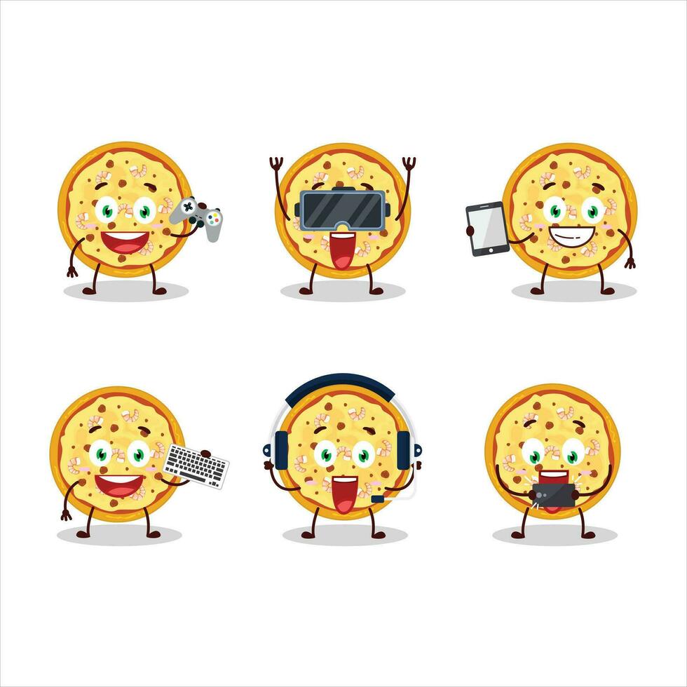 Marinara pizza cartoon character are playing games with various cute emoticons vector
