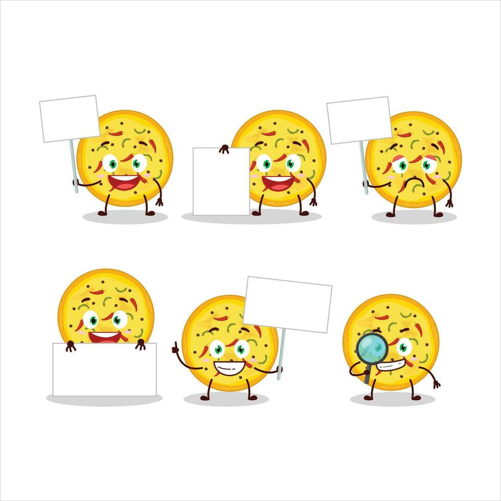 Mexican pizza cartoon character bring information board vector
