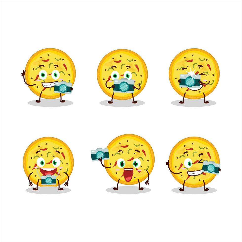 Photographer profession emoticon with mexican pizza cartoon character vector