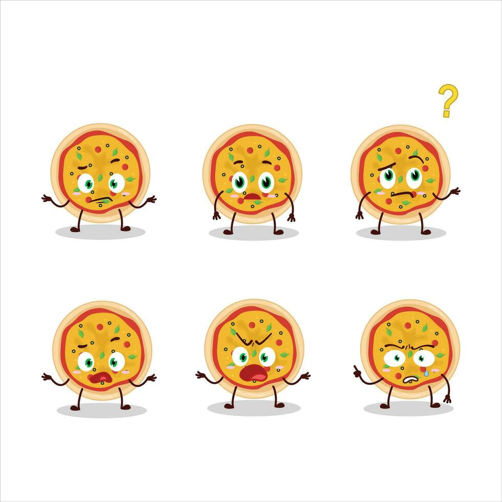 Cartoon character of greek pizza with what expression vector