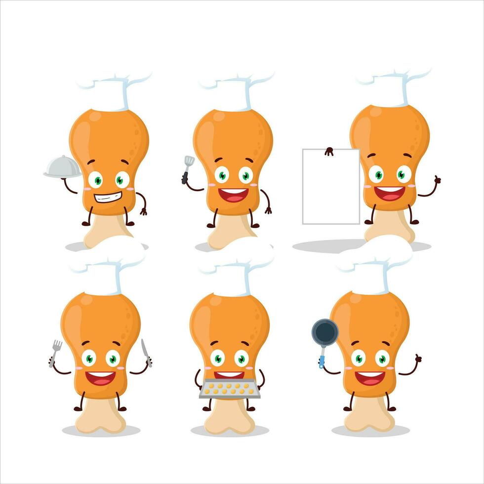 dibujos animados personaje de pollo muslo con varios cocinero emoticones vector