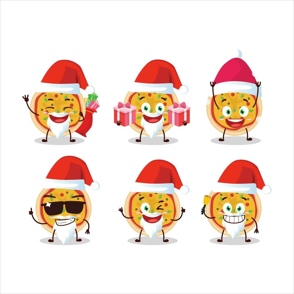 Papa Noel claus emoticones con griego Pizza dibujos animados personaje vector