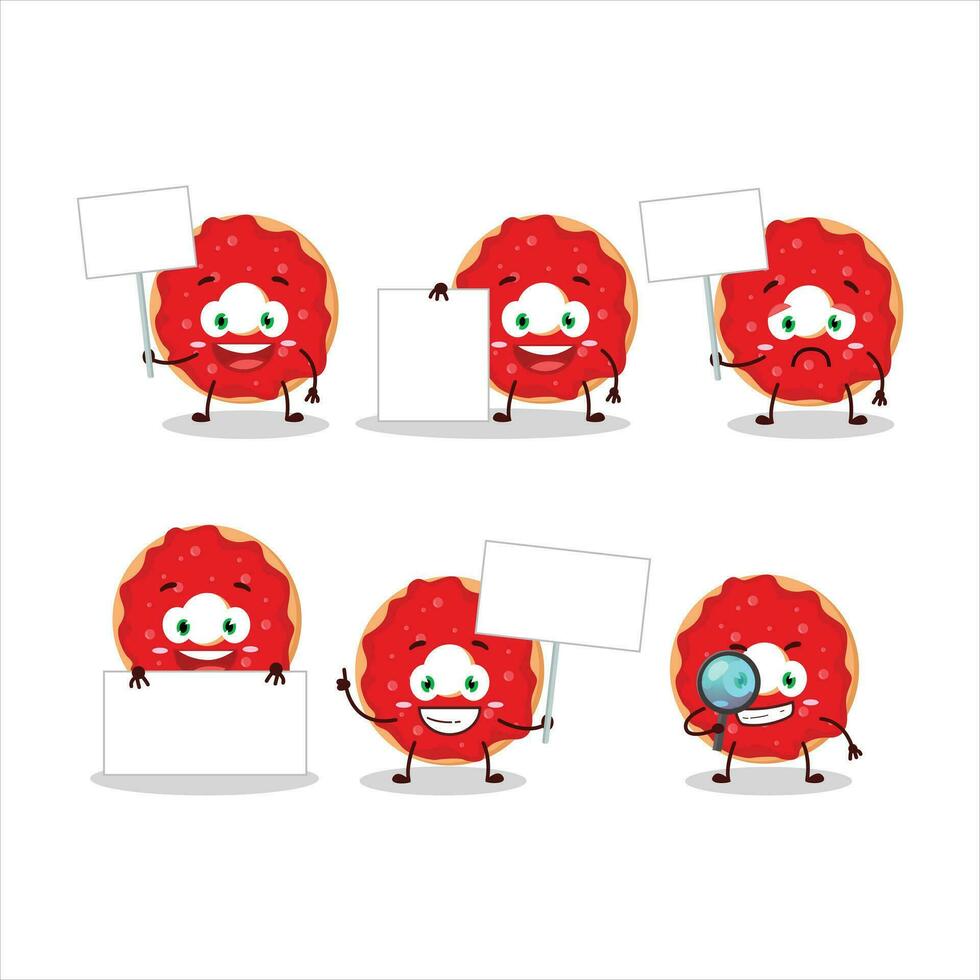 Raspberry donut cartoon character bring information board vector