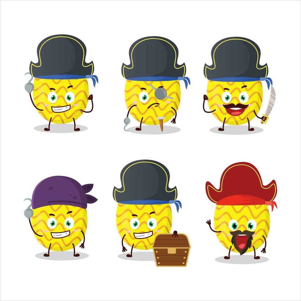 dibujos animados personaje de amarillo Pascua de Resurrección huevo con varios piratas emoticones vector