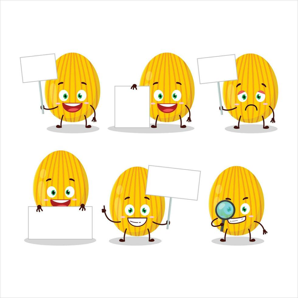 Amber easter egg cartoon character bring information board vector