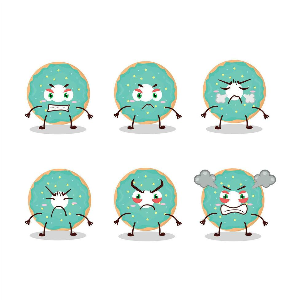 Vanilla blue donut cartoon character with various angry expressions vector