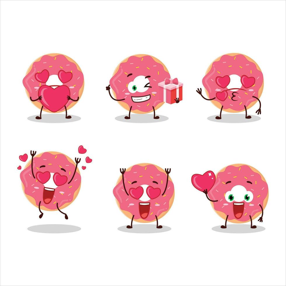 fresa rosquilla dibujos animados personaje con amor linda emoticon vector