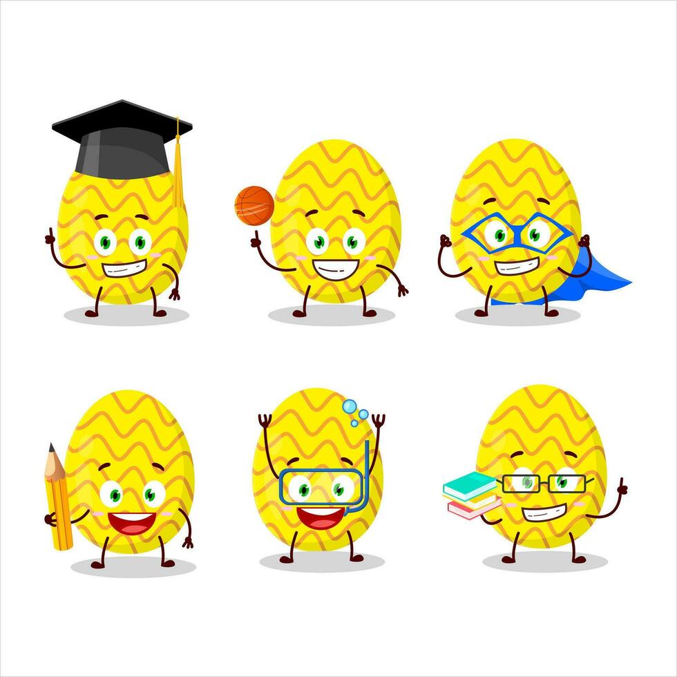 colegio estudiante de amarillo Pascua de Resurrección huevo dibujos animados personaje con varios expresiones vector
