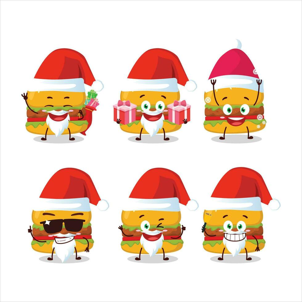 Papa Noel claus emoticones con hamburguesa dibujos animados personaje vector