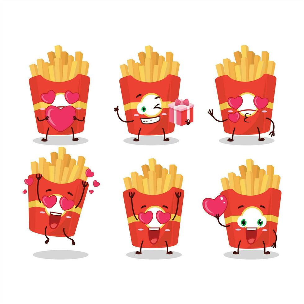 French fries cartoon character with love cute emoticon vector