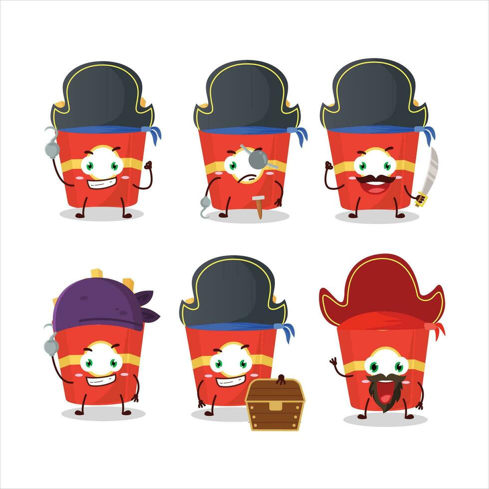 dibujos animados personaje de francés papas fritas con varios piratas emoticones vector