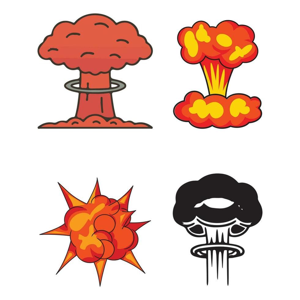 Cartoon dynamite and smoke elements for ui game design. Dangerous explosive detonation, atomic comics detonators for mobile animation, isolated vector iconsExplosion burst dust,