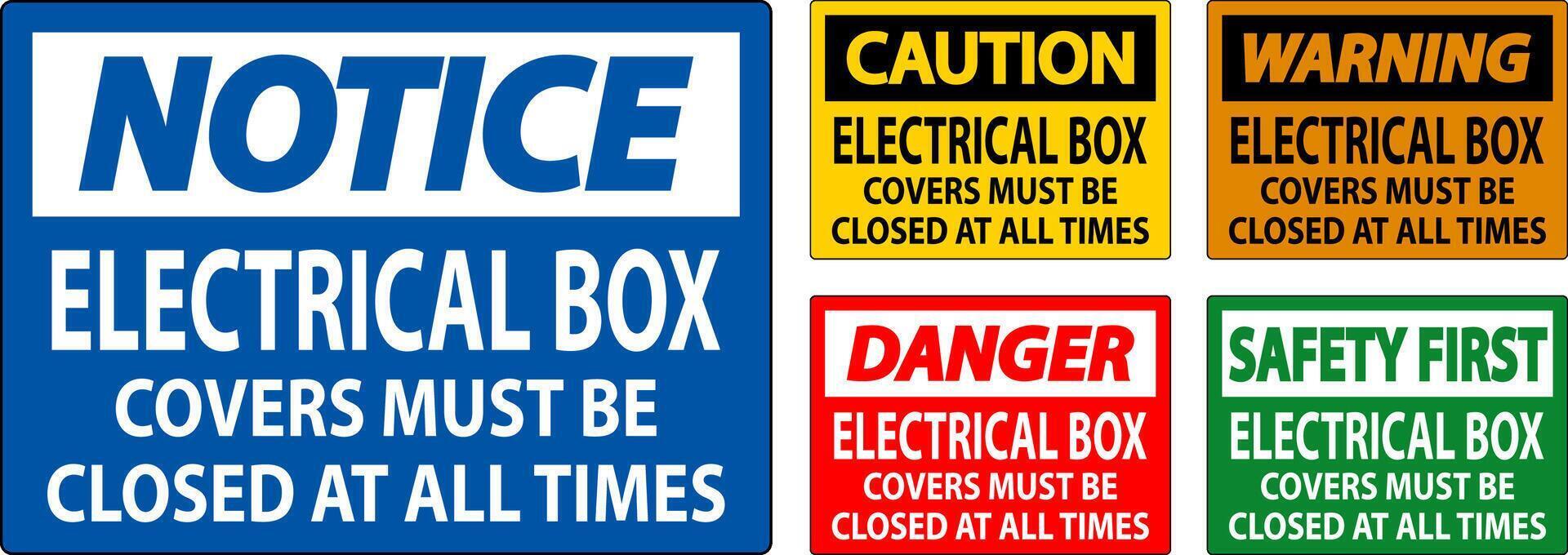 Danger Sign Electrical Box Covers Must Be Closed At All Times vector