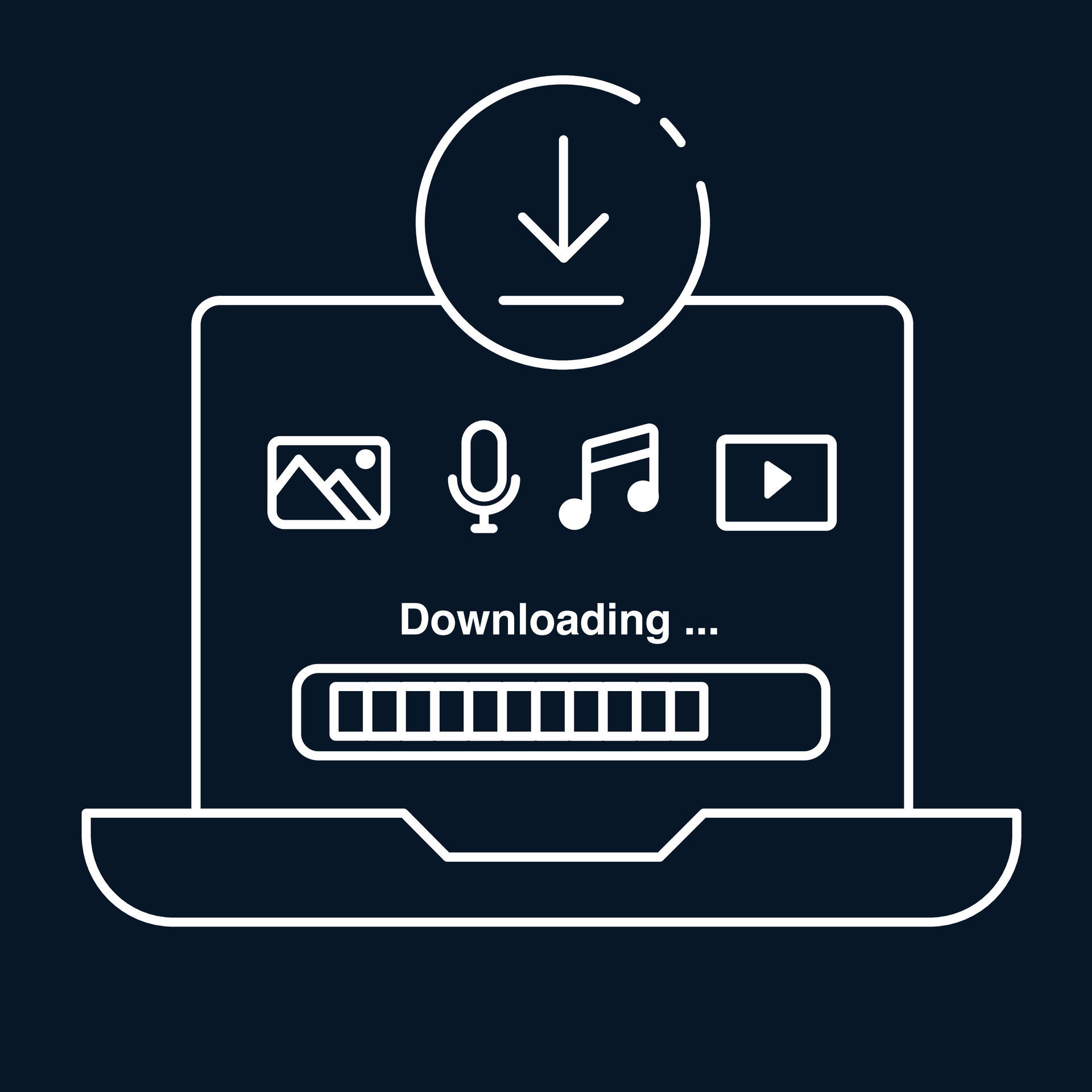 Downloading Media Icon Set Illustrates the concept of downloading media. 29097946 Vector Art