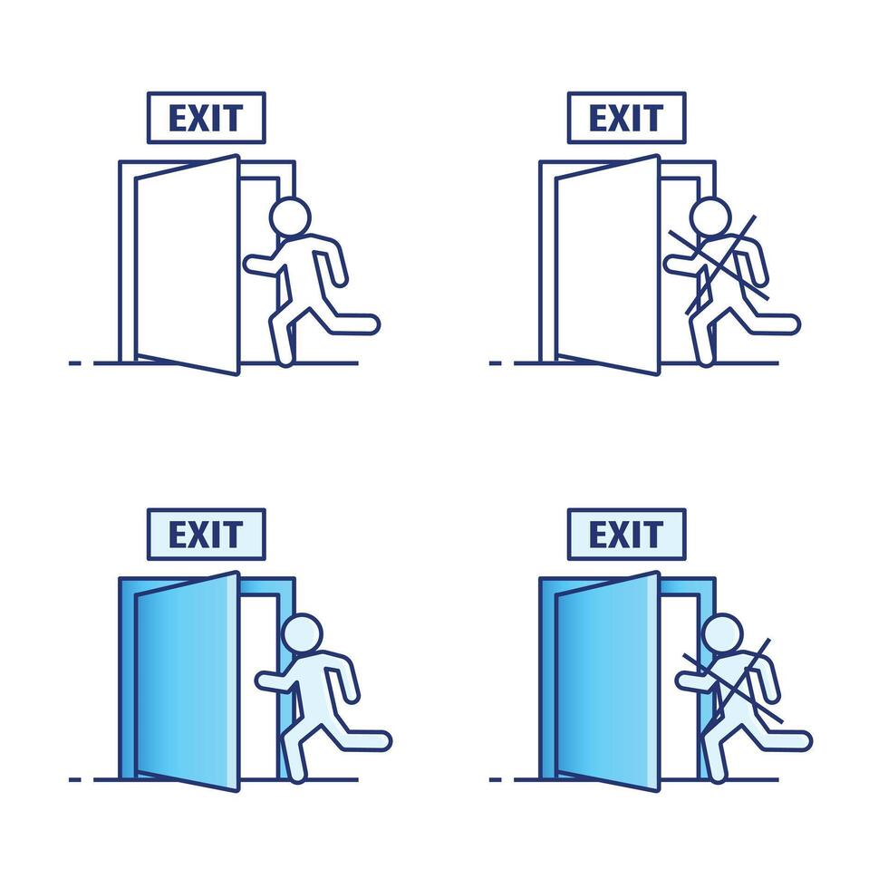 Exit Door Escape Icon. Emergency Evacuation Symbol. vector
