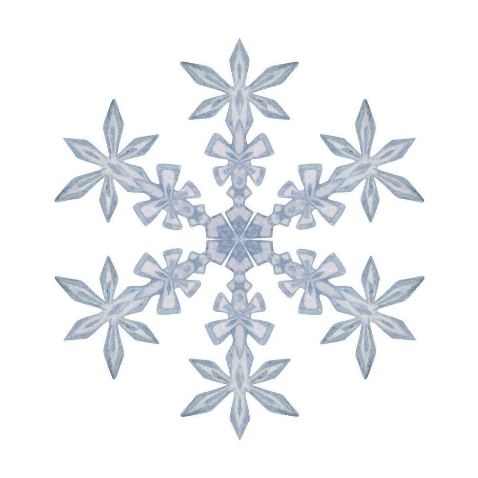 mano dibujado acuarela azul y plata copos de nieve, agua hielo cristal congelado en invierno. ilustración, soltero objeto aislado en blanco antecedentes. diseño para fiesta póster, imprimir, sitio web, tarjeta, folleto vector