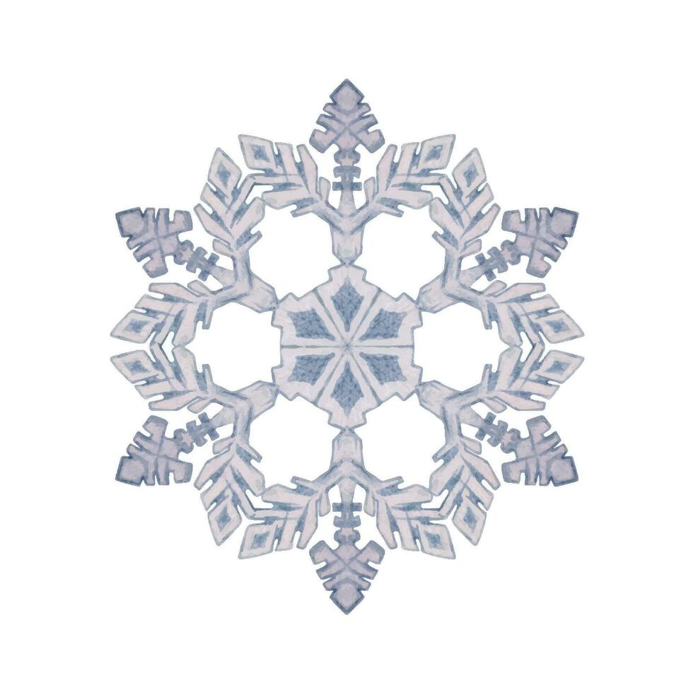 mano dibujado acuarela azul y plata copos de nieve, agua hielo cristal congelado en invierno. ilustración, soltero objeto aislado en blanco antecedentes. diseño para fiesta póster, imprimir, sitio web, tarjeta, folleto vector