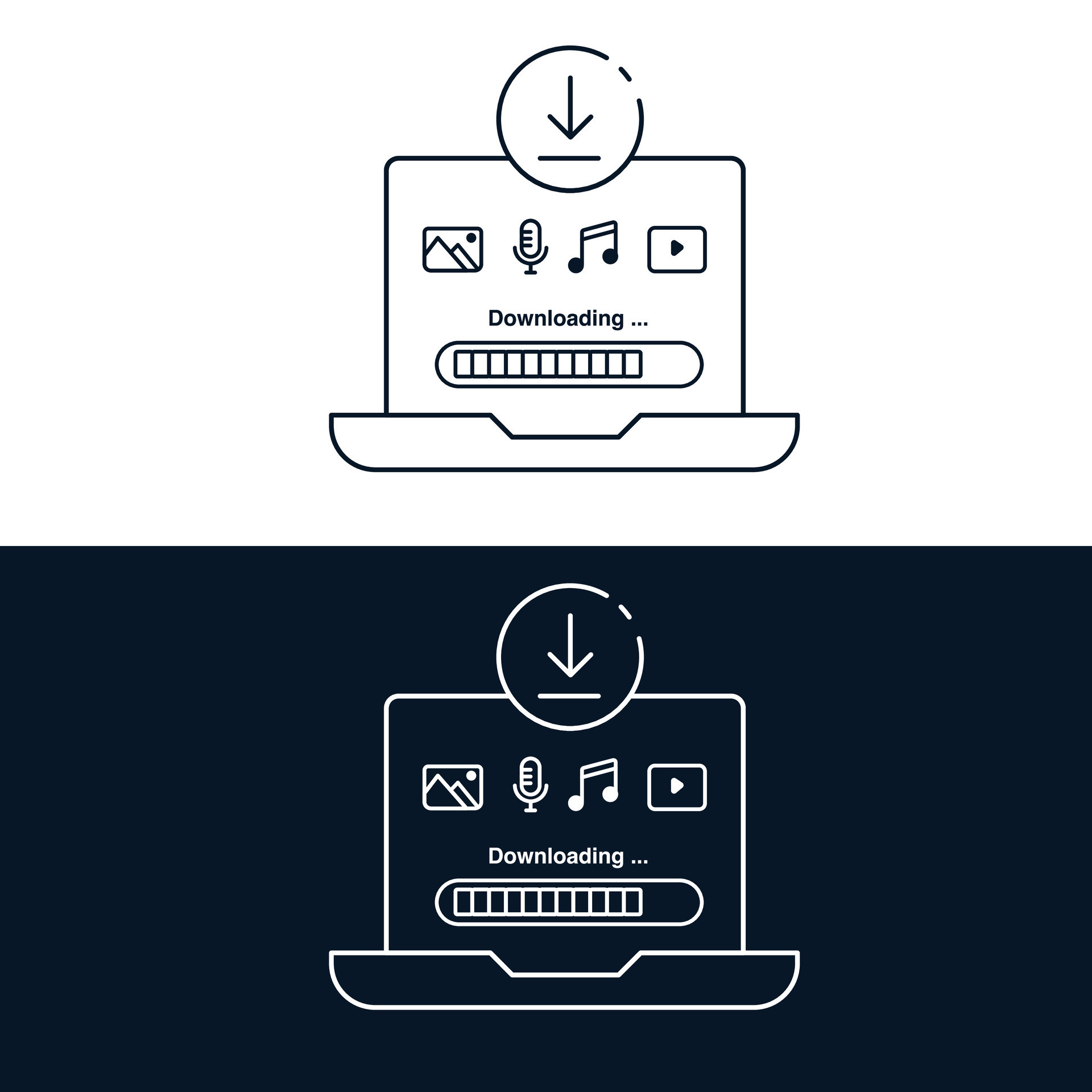 descargando medios de comunicación icono conjunto - ilustra el concepto ...