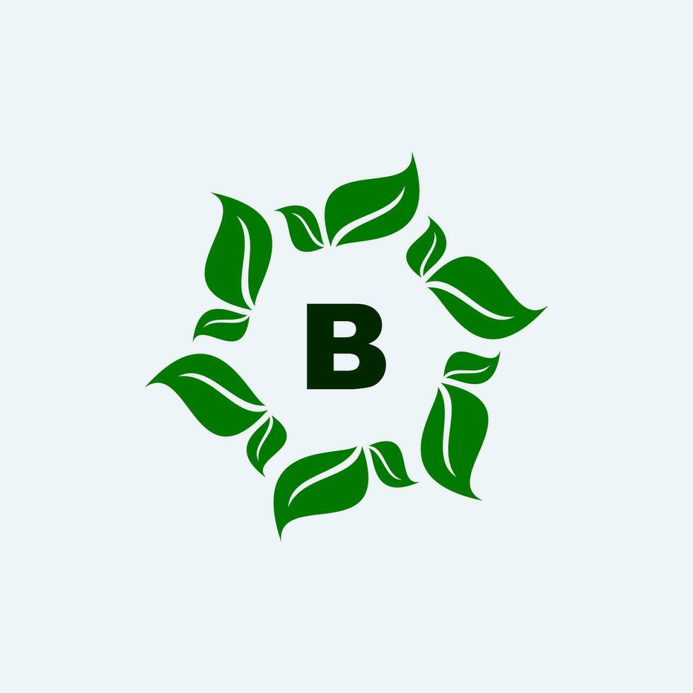 leaf and letter b logo design vector