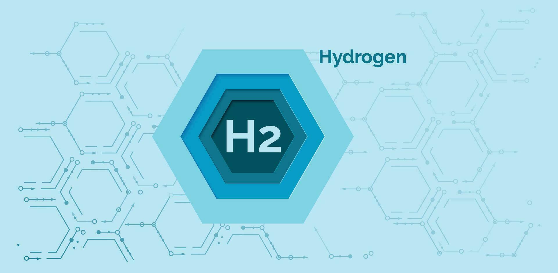 Hydrogen symbol on an abstract blue background of hexagons.  Hydrogen energy. Green hydrogen logo vector